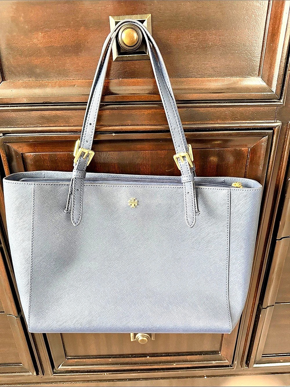 Tory Burch York Buckle Tote in Navy Blue